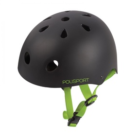 Polisport Radical – Kids Urban Cycling Helmet (Black/Green, 53–55 cm)