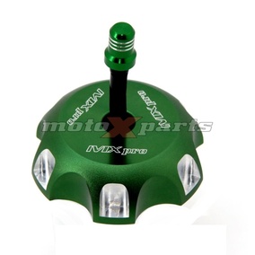 MX Pro Honda / Kawasaki / Suzuki Green Alloy Fuel Cap and Breather Vent