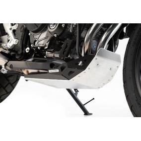 BASH PLATE SW MOTECH SILVER 4MM ALUMINUM UNDERBODY BLACK 2.5MM THICK SIDE WALLS HONDA CB500X 19-23