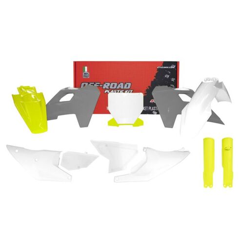RTech Husqvarna TC 125/250 FC 250/350/450 TX300 FX 350/450 23-24 Wht/Yellow/Grey 8 Pc Plastics Kit