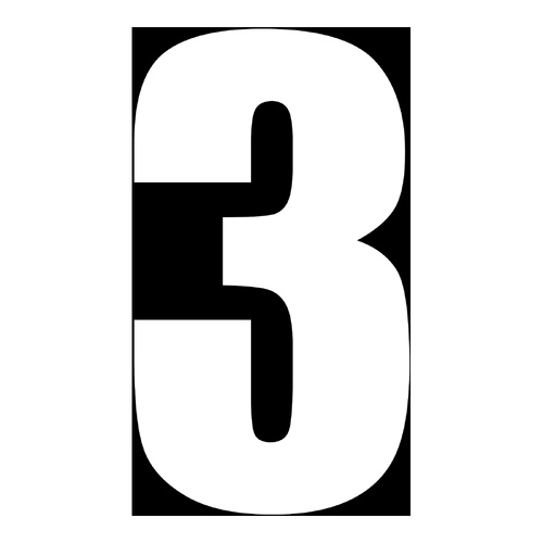 WHITES RACE NUMBER 6in VINYL #3 WHT PKT of 10